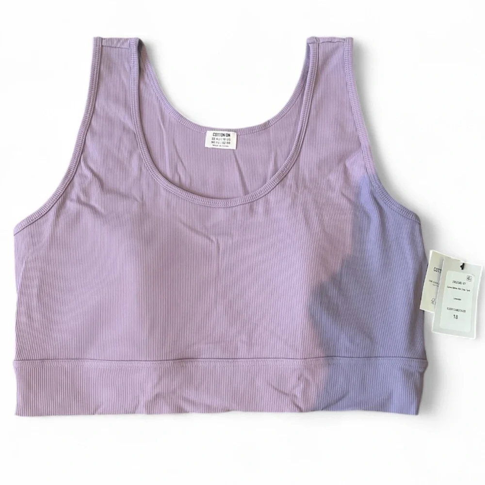 NWT COTTON ON Curve Active Rib Crop Tank Lavender 18 - Picture 1 of 5